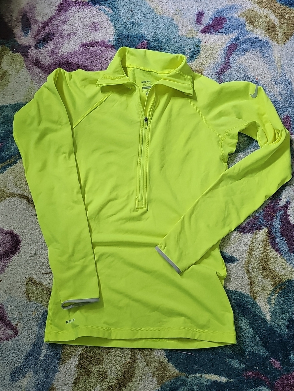 Nike Women's Neon Yellow Quarter-Zip Long Sleeve Performance Top Size S